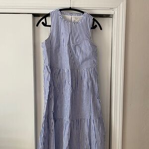 J Crew blue pinstripe tiered dress, size 2